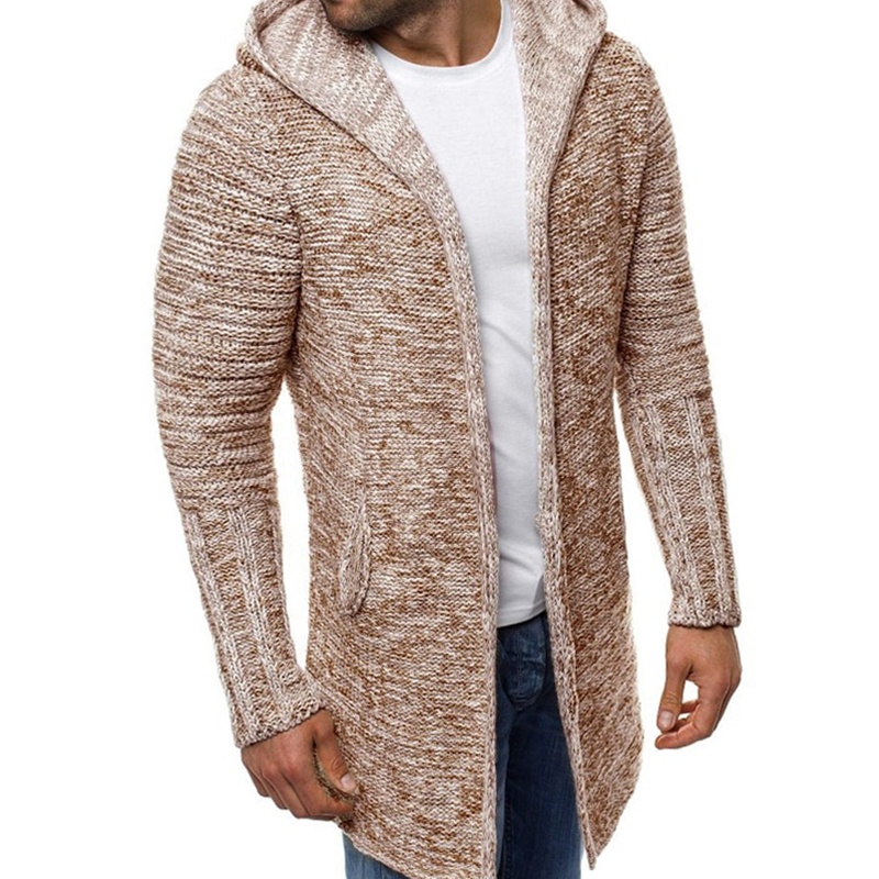 Winter Wool Hooded Knitted Long Mens Sweaters Cardigan