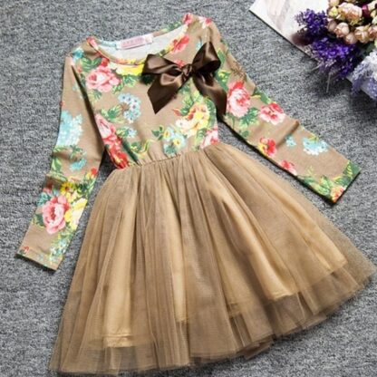 Autumn Winter Knee-Length Dot Floral Girls Dress Clothes