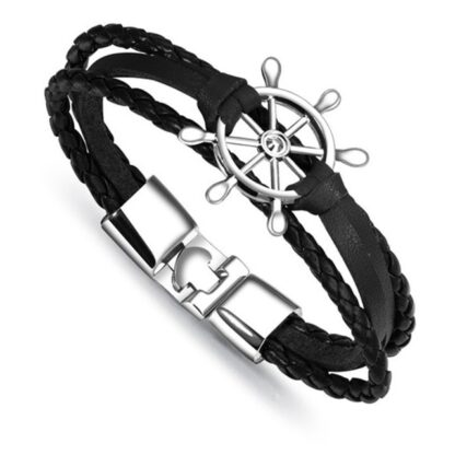 Casual Leather Anchor Navy Rudder Mens Bracelets
