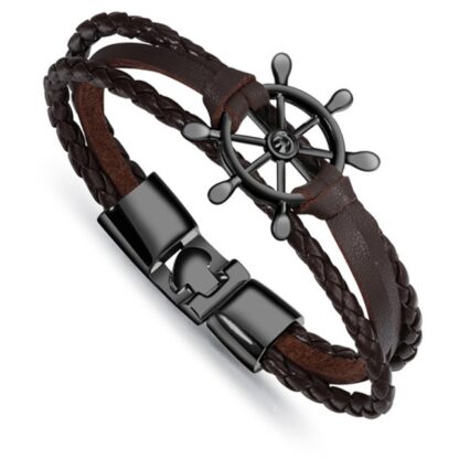 Casual Leather Anchor Navy Rudder Mens Bracelets