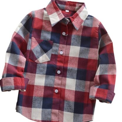 Classic Cotton Flannel Plaid Boys Shirts for Kids Children