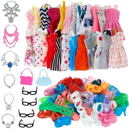 Dress Glasses Handbag Necklaces Clothes For Barbie Doll Accessories Set