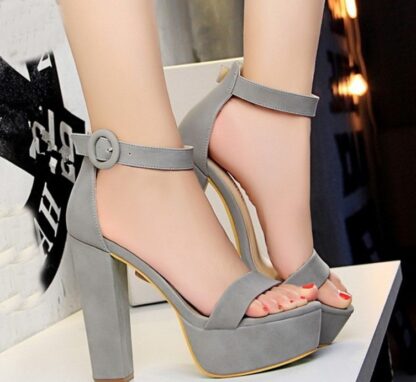 Elegant Party High Heels Pumps Ankle-Wrap Buckle Strap Round Heels Womens Sandals Platform Shoes