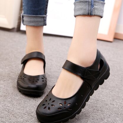 Genuine Leather Summer Flat Hollow Out Women Sandals Shoes