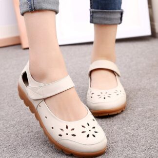 Genuine Leather Summer Flat Hollow Out Women Sandals Shoes ...