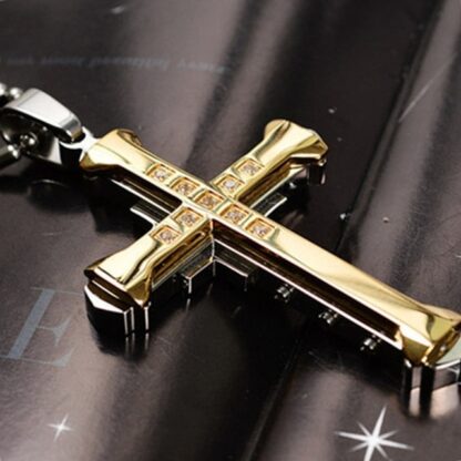 Pendant Gold Silver Black Men Jesus Cross Necklace