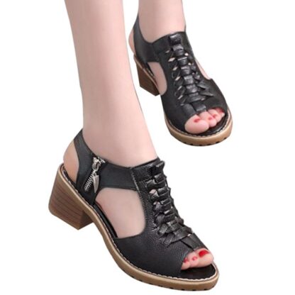 Summer Elegant Gladiator Peep Open Toe Women's Square Heel Shoes Sandals