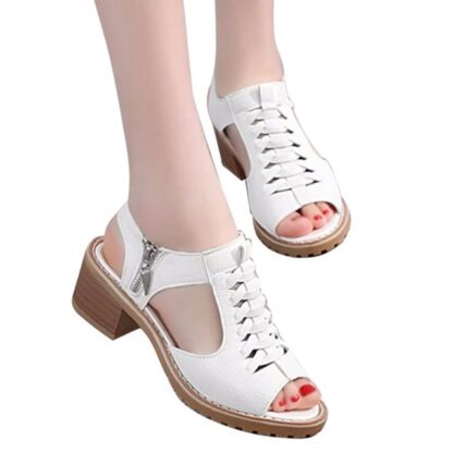 Summer Elegant Gladiator Peep Open Toe Women's Square Heel Shoes Sandals