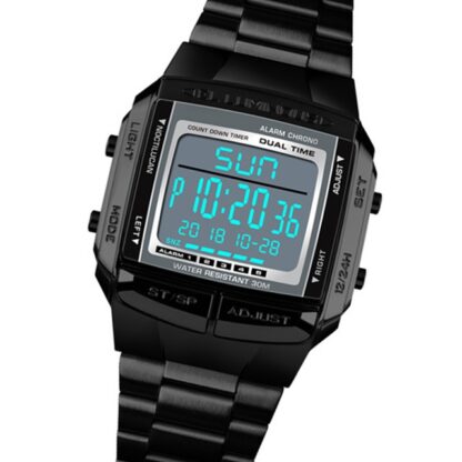 Waterproof Stainless Steel Sports LED Alarm Digital Watch for Men