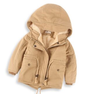 Windbreaker Winter Warm Hooded Fur Fleece Boys Jackets Coat for Kids