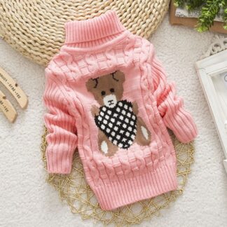 Winter Knitted Turtleneck Boys Girls Sweaters Pullovers for Kids