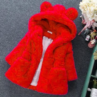 Winter Warm Cute Hooded Fur Fleece Girls Coat Jacket for Kids Children