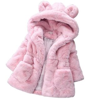 Winter Warm Cute Hooded Fur Fleece Girls Coat Jacket for Kids Children