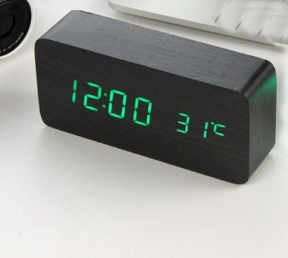Digital Wooden Thermometer Alarm Clock for Desk