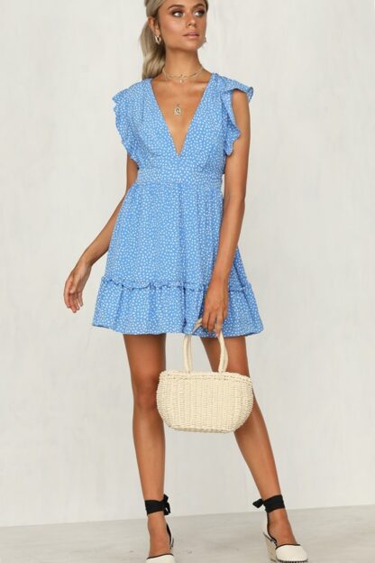 Elegant Cute Sweet A-Line Polka Dot Mini Summer Beach Dress
