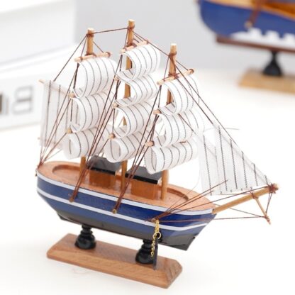 Sailing Wooden Boat Figurine Home Desktop Decor