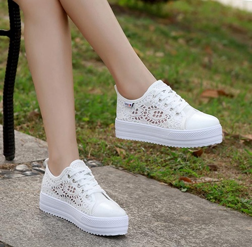 Air mesh Breathable Platform Flat Hollow Women Sneakers Shoes ...