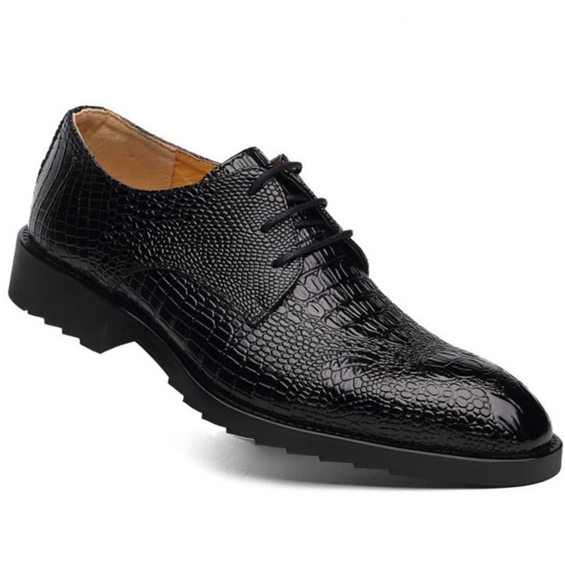 Black Brown Pointed Toe Luxury Genuine Leather Lace-Up Men Wedding ...
