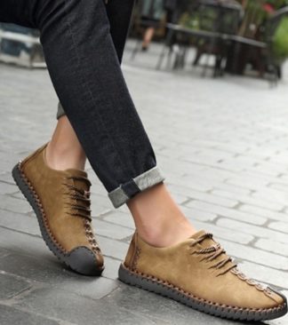 Breathable Lace-Up Leather Casual Loafers Moccasins Mens | cheapsalemarket.com