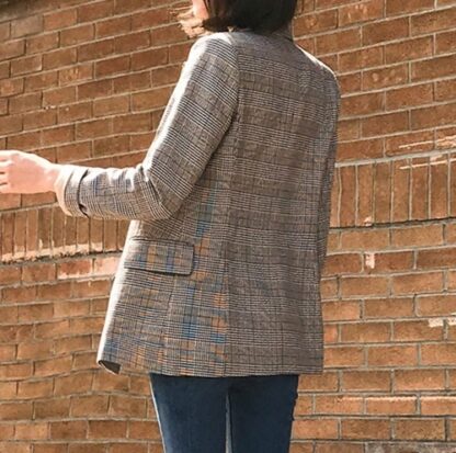 Casual Autumn Winter Retro Plaid Office Women Blazer Coat