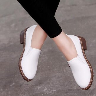 Casual Round Toe Slip-On Leather Elegant Oxford Women Flat Shoes