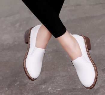Casual Round Toe Slip-On Leather Elegant Oxford Women Flat Shoes