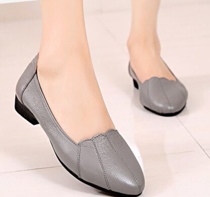 Casual Slip-On Round Toe Genuine Leather Ballet Women Office Flat Shoes