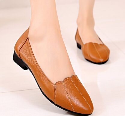 Casual Slip-On Round Toe Genuine Leather Ballet Women Office Flat Shoes