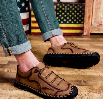 Fashion Casual Breathable Leather Lace-Up Loafers Moccasins Men Shoes