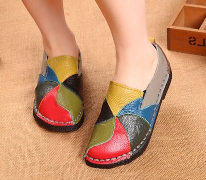 Genuine Leather Spring Summer Slip-On Floral Flats Women Shoes