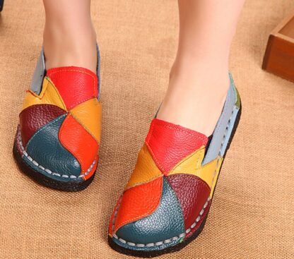 Genuine Leather Spring Summer Slip-On Floral Flats Women Shoes