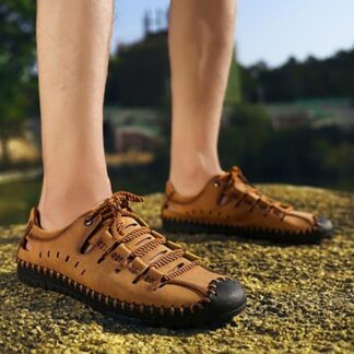 Summer Breathable Lace-Up Leather Moccasins Loafers Men's Shoes