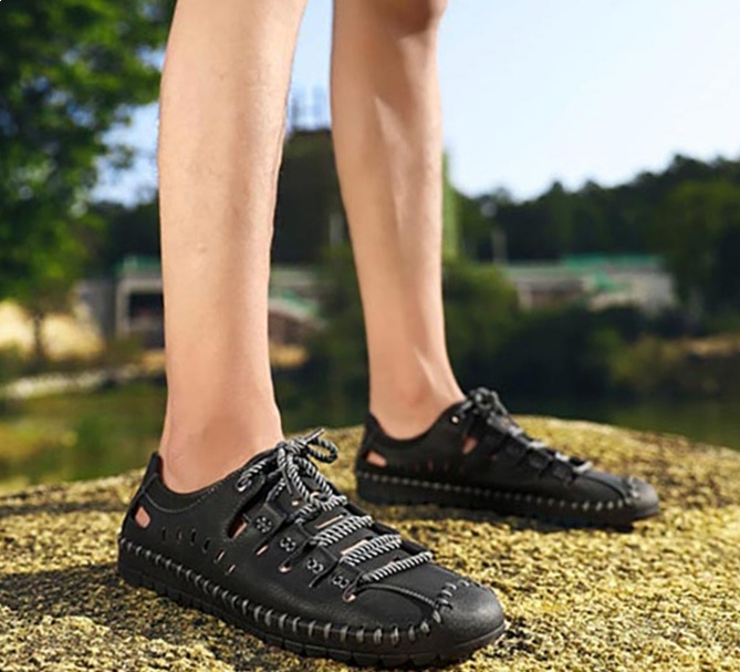 Summer Breathable Lace-Up Leather Moccasins Loafers Men's Shoes ...
