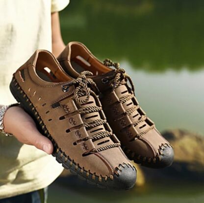 Summer Breathable Lace-Up Leather Moccasins Loafers Men's Shoes