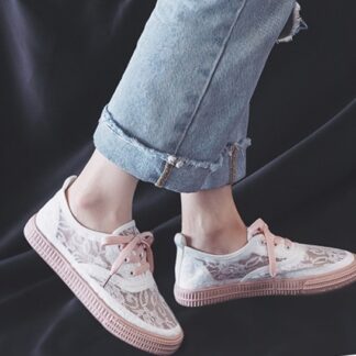 Summer Pink White Mesh Canvas Hollow Out Transparent Women Sneakers Shoes