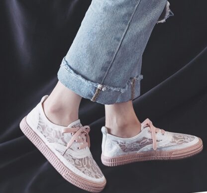 Summer Pink White Mesh Canvas Hollow Out Transparent Women Sneakers Shoes