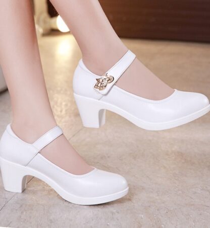 Black White Round Toe Office Retro Women Pumps Shoes