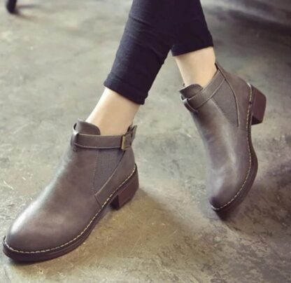 Elegant Autumn Winter Round Toe Buckle Strap Ankle Women Boots