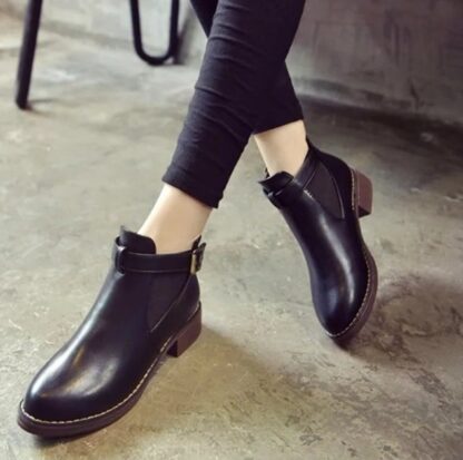 Elegant Autumn Winter Round Toe Buckle Strap Ankle Women Boots