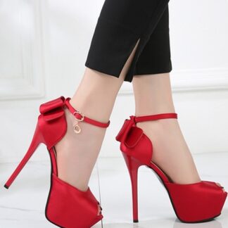 Elegant Party Club Bow Peep Toe Platform Thin High Heels Pumps Cute Sweet Platform Women Shoes
