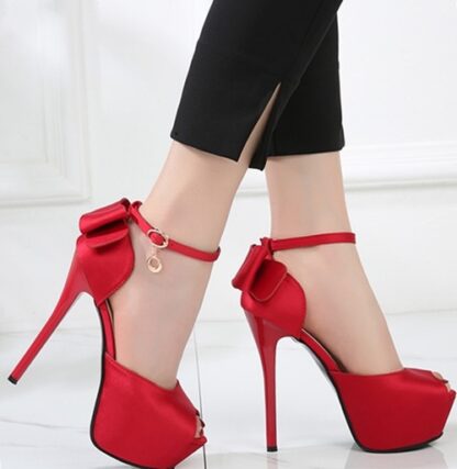 Elegant Party Club Bow Peep Toe Platform Thin High Heels Pumps Cute Sweet Platform Women Shoes