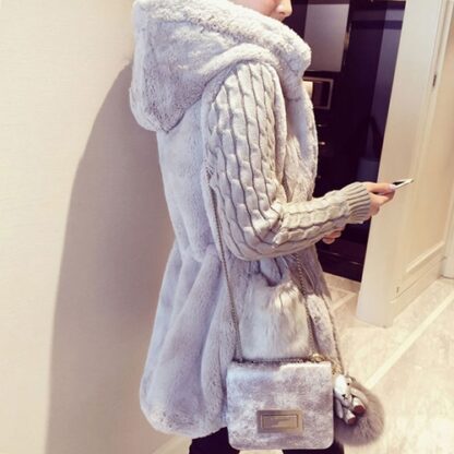 Elegant Thick Winter Warm Hooded Knitted Luxury Fur Coats for Women