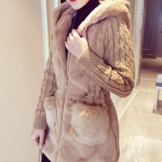 Elegant Thick Winter Warm Hooded Knitted Luxury Fur Coats for Women