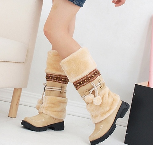 Elegant Winter Warm Snow Mid Calf Plush Fringe Women Boots