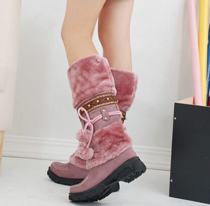 Elegant Winter Warm Snow Mid Calf Plush Fringe Women Boots