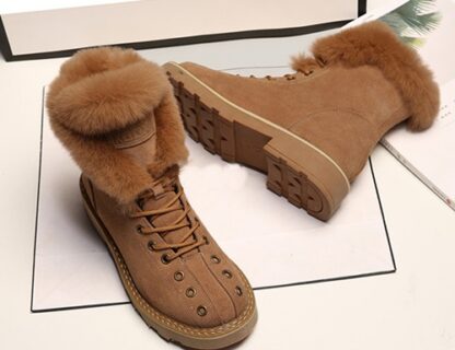 Genuine Leather Suede Elegant Winter Warm Fur Plush Boots for Women