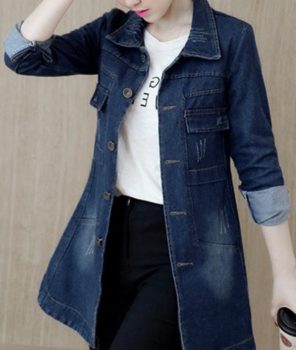 Office Slim Denim Long Women Jeans Jacket Coat | cheapsalemarket.com