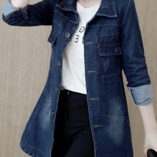 Office Slim Denim Long Women Jeans Jacket Coat