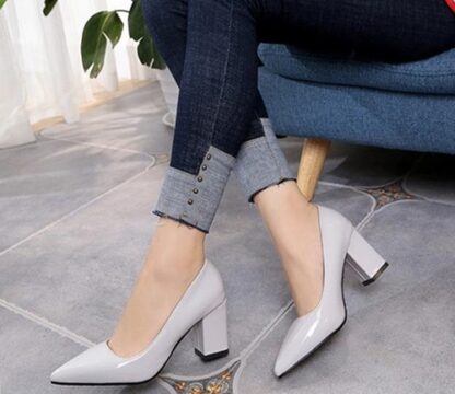 Pointed Toe Patent Leather Square High Heels Women Pumps