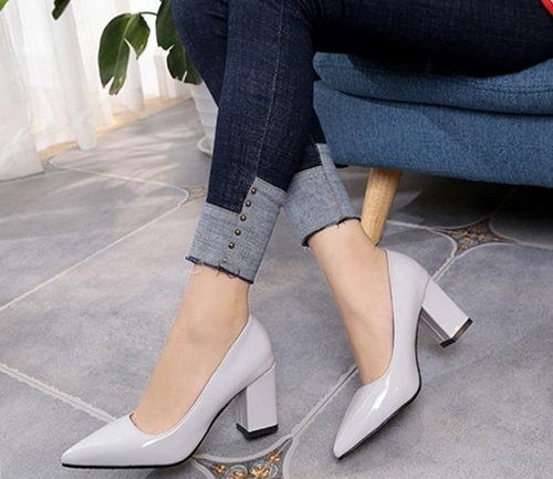 Pointed Toe Patent Leather Square High Heels Women Pumps ...